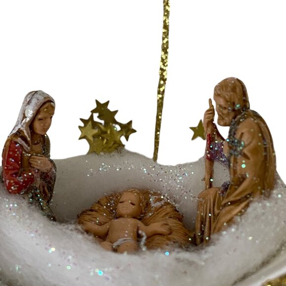 Mouth-Blown Glass Christmas Nativity Ornament  Silver Ball Gold Star Italy 5" - Picture 2 of 8